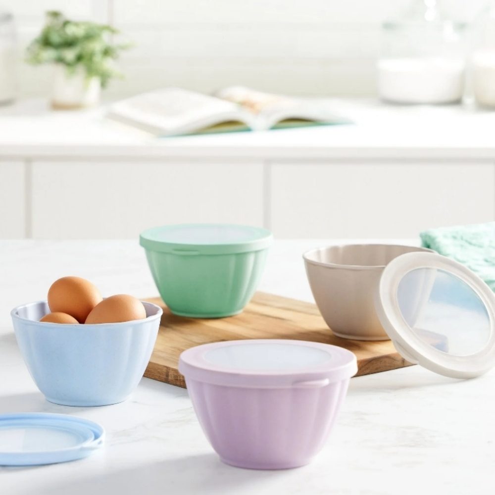 ❤️ Pioneer Woman Bamboo Melamine  Pastel Prep Bowls 8 Piece Set